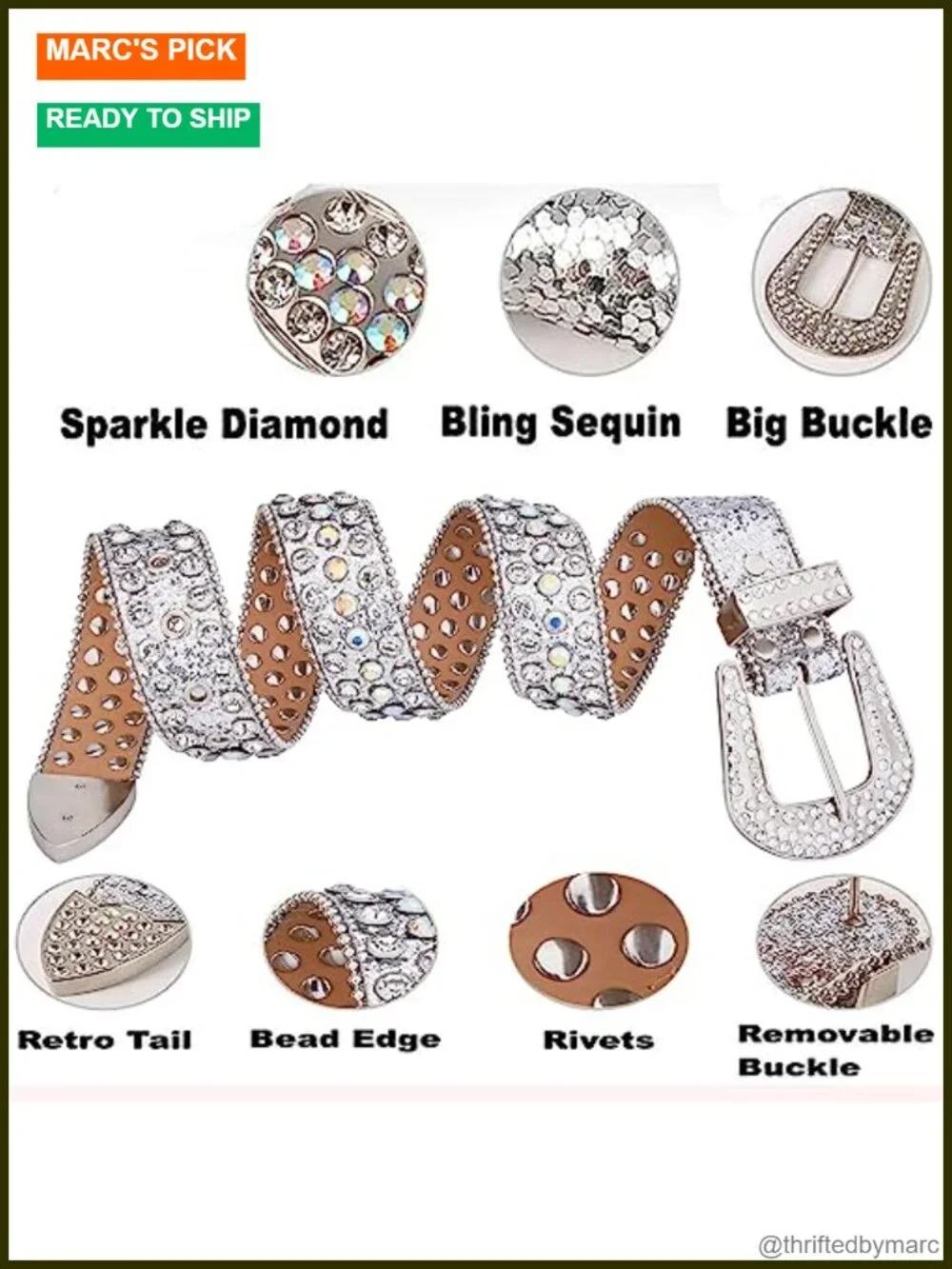 Studded Rhinestone Belt Faux Leather Bling Design Y2K Shiny Diamond Retro